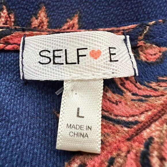 Self Love Womens Blouse Top Multicolor Floral Long Sleeve Ruffled Stretch Tie L - Picture 10 of 11